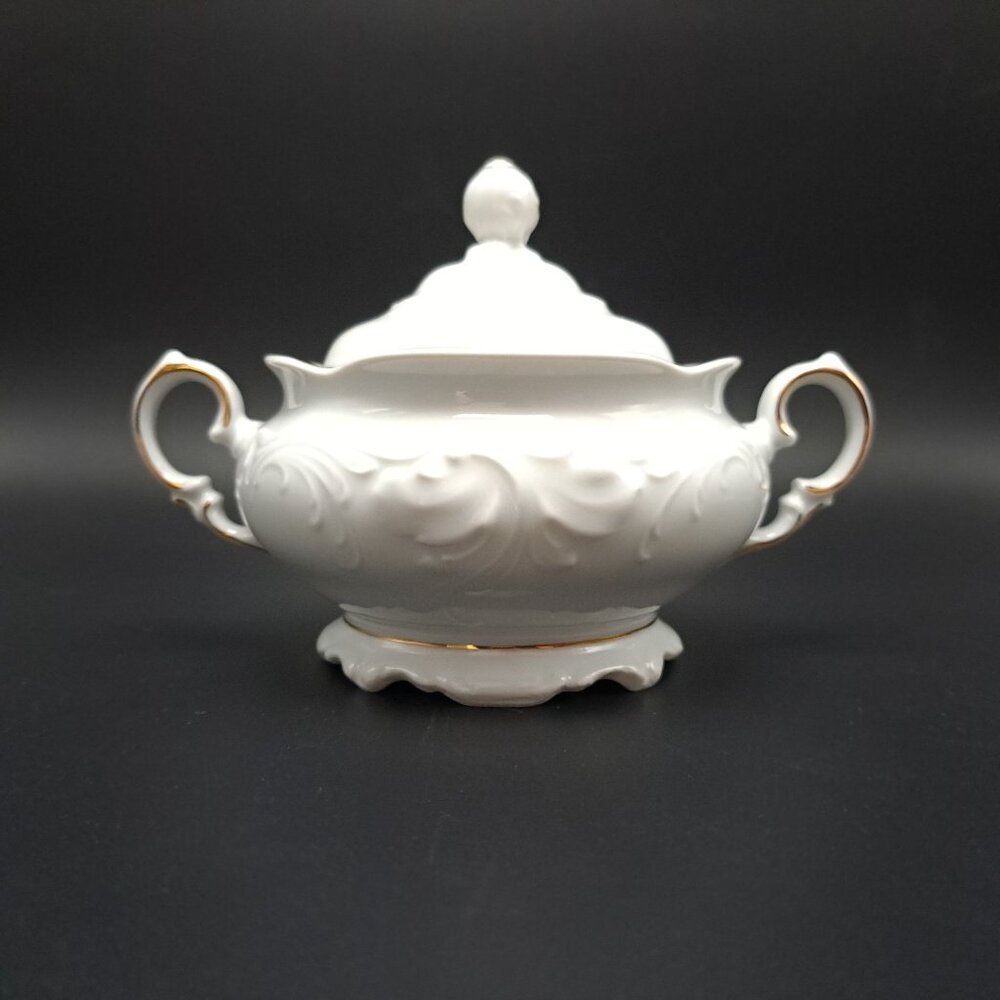 Royal Kent Porcelain Sugar Bowl With Lid Gold Trim